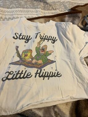 SpongeBob Squarepants White 'Stay Trippy Little Hippie' Graphic Crop Top